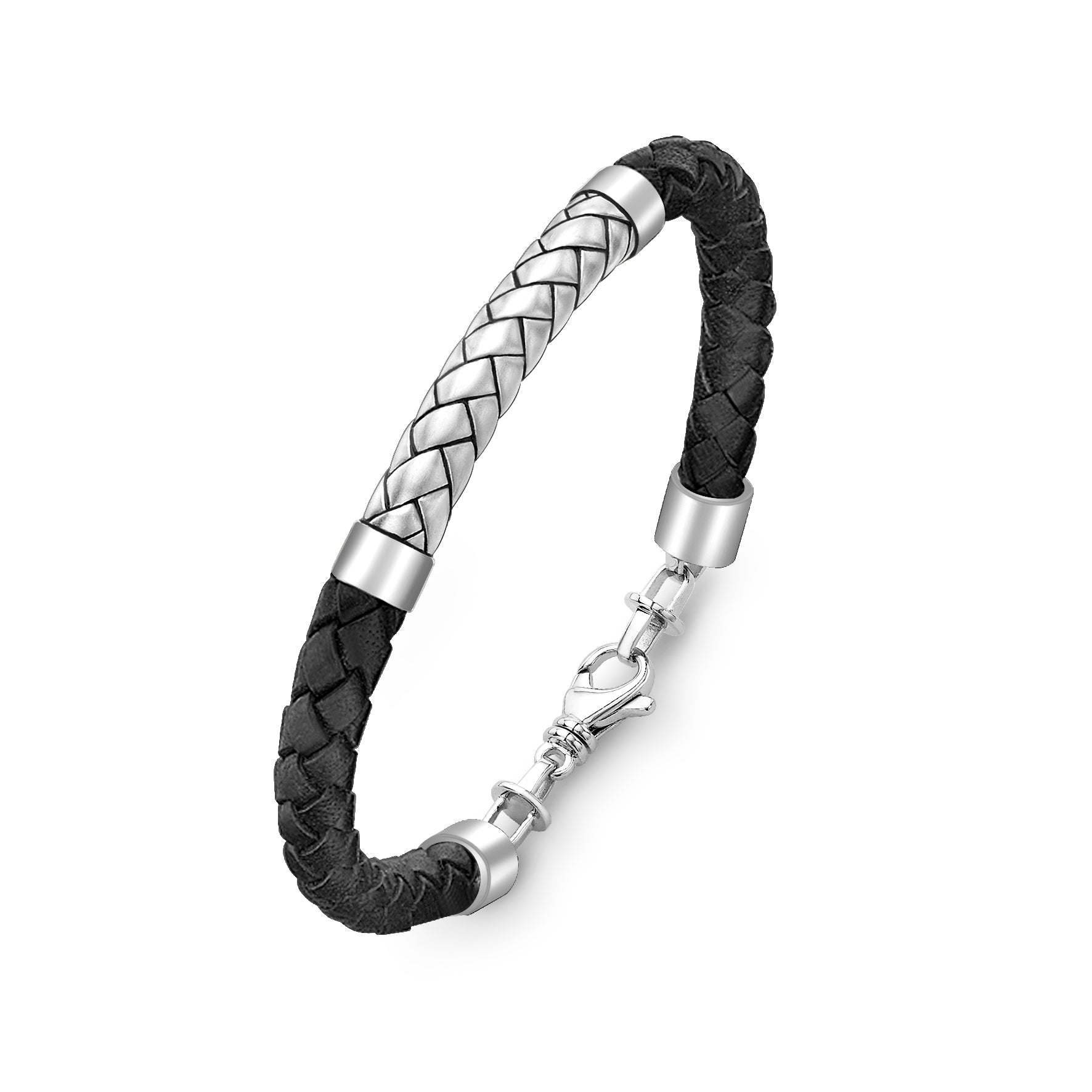 HOXTON LONDON Sterling Silver/Black Leather Bracelet