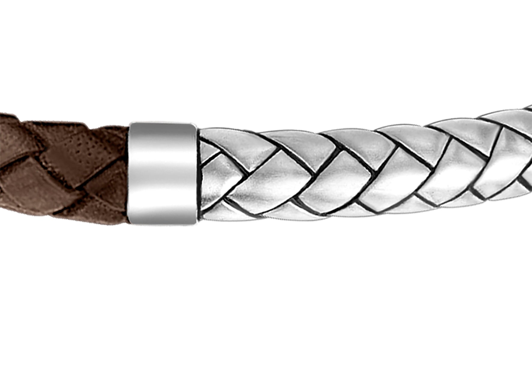 HOXTON LONDON  Sterling Silver/Brown Leather Bracelet HERRINGBONE COLLECTION