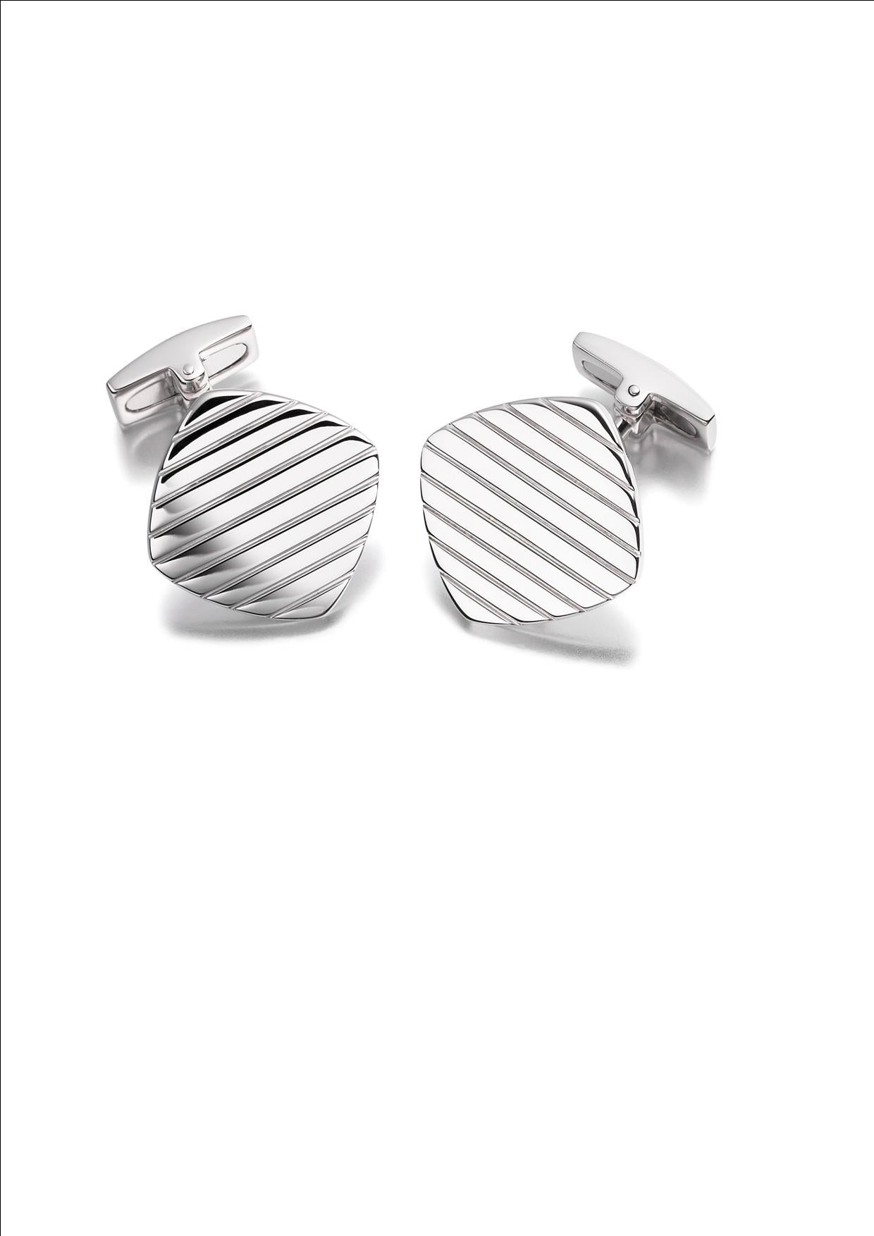 HOXTON LONDON Sterling Silver Striped Cushion shape Cufflinks