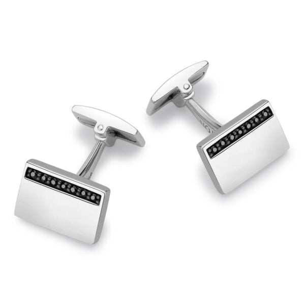 Rhodium plated Sterling Silver Cufflinks with Black Sapphire Stones