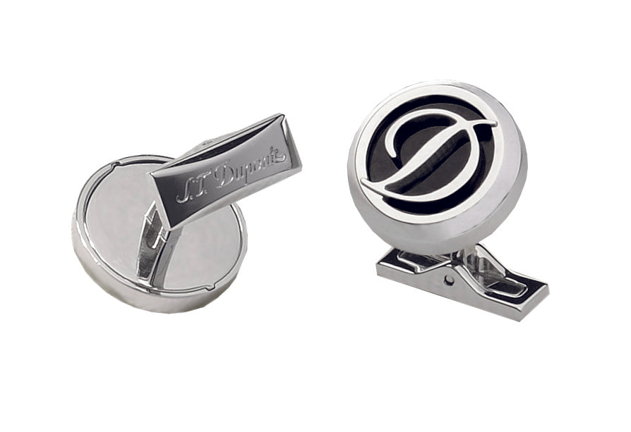 S.T. Dupont Steel Cufflinks Round Logo Black