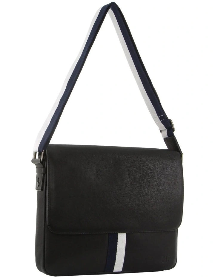 Leather Cross-Body Laptop Bag in Black