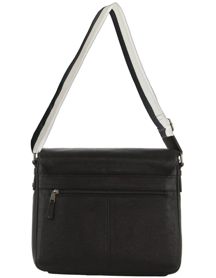 Leather Cross-Body Laptop Bag in Black