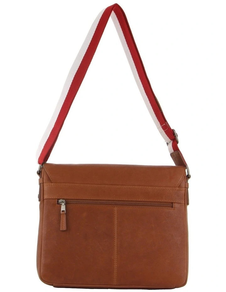 Leather Cross-Body Laptop Bag in Tan
