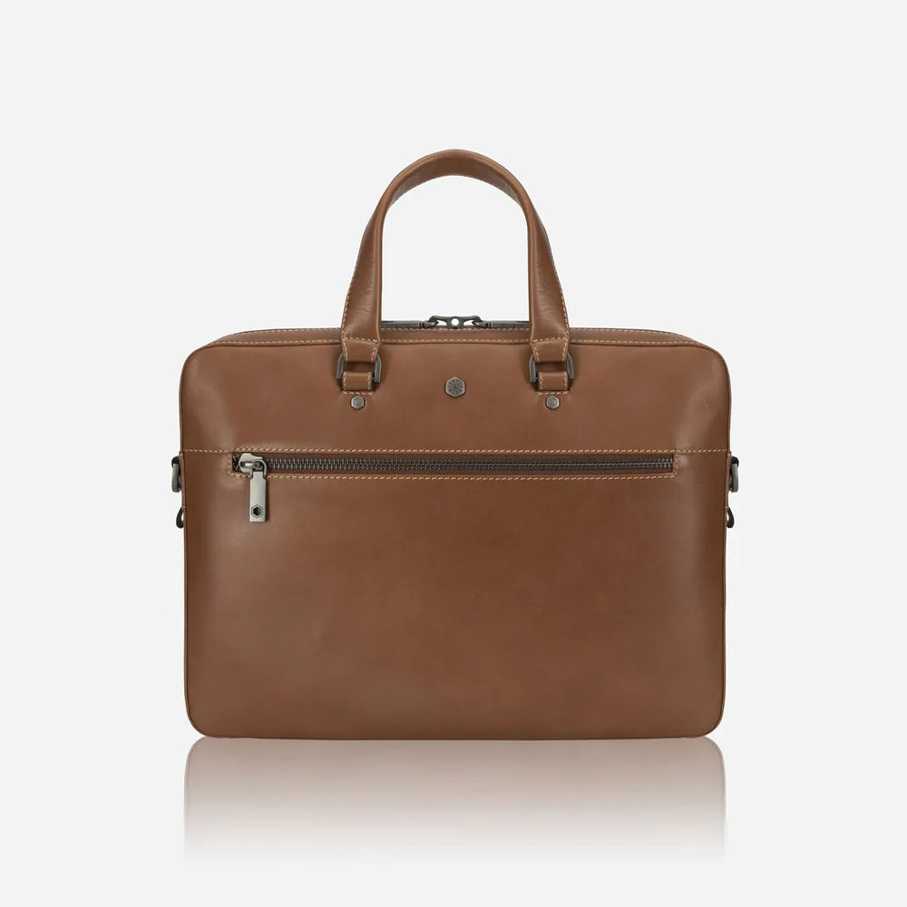 Brown Slim Zip Top Briefcase