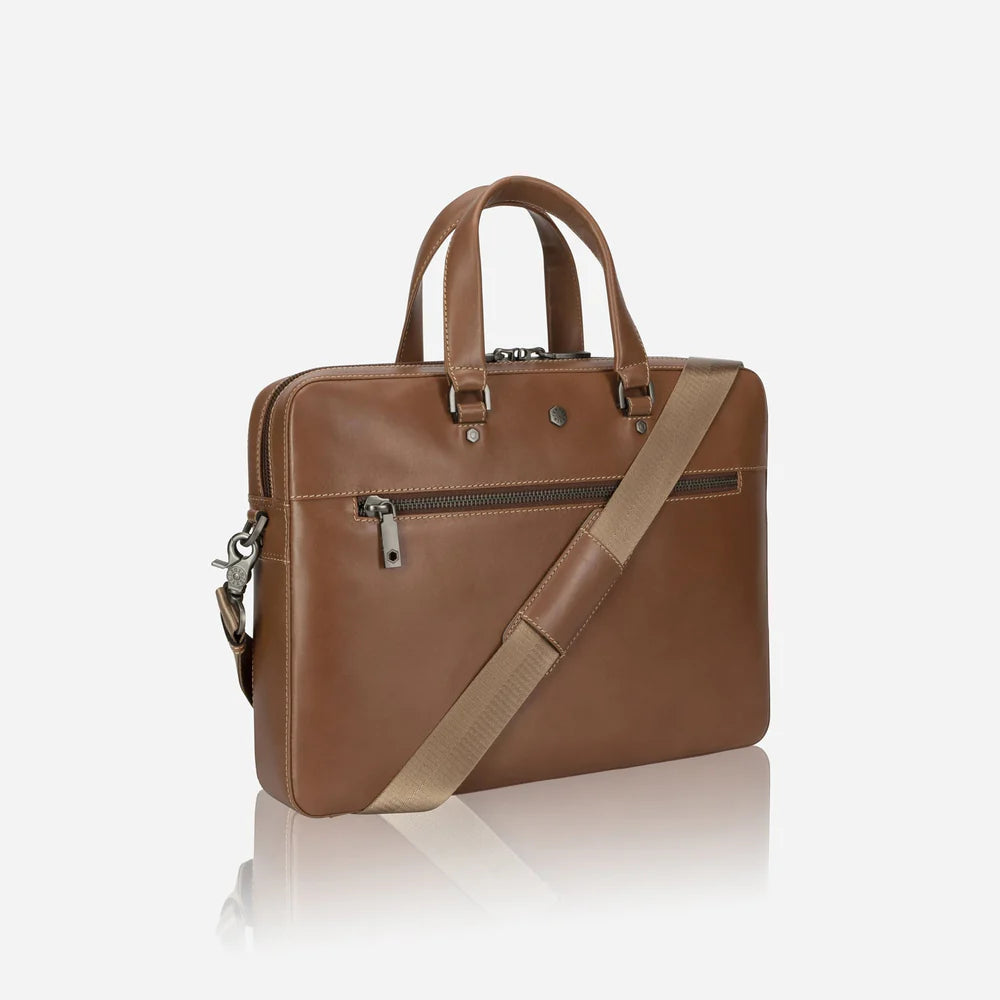 Brown Slim Zip Top Briefcase