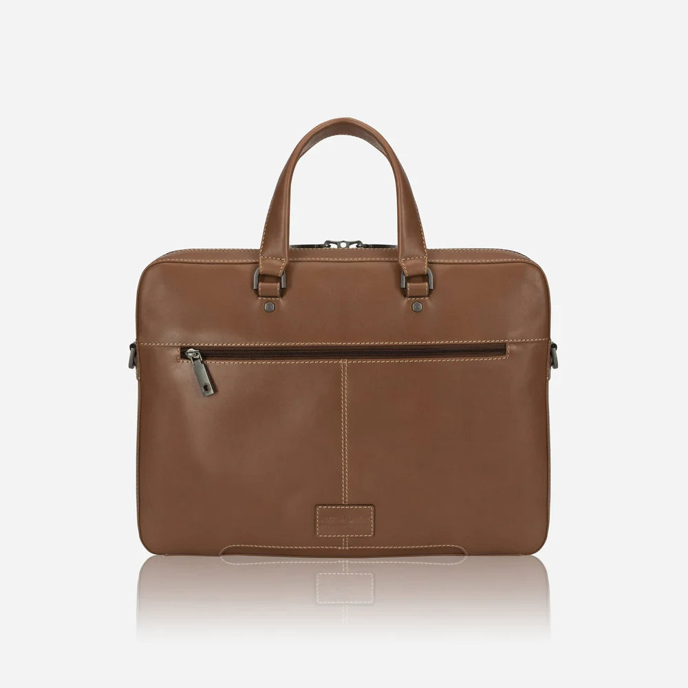 Brown Slim Zip Top Briefcase
