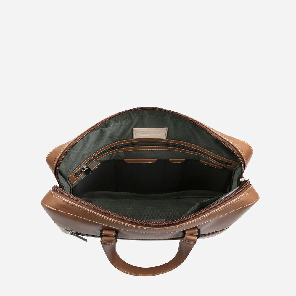 Brown Slim Zip Top Briefcase