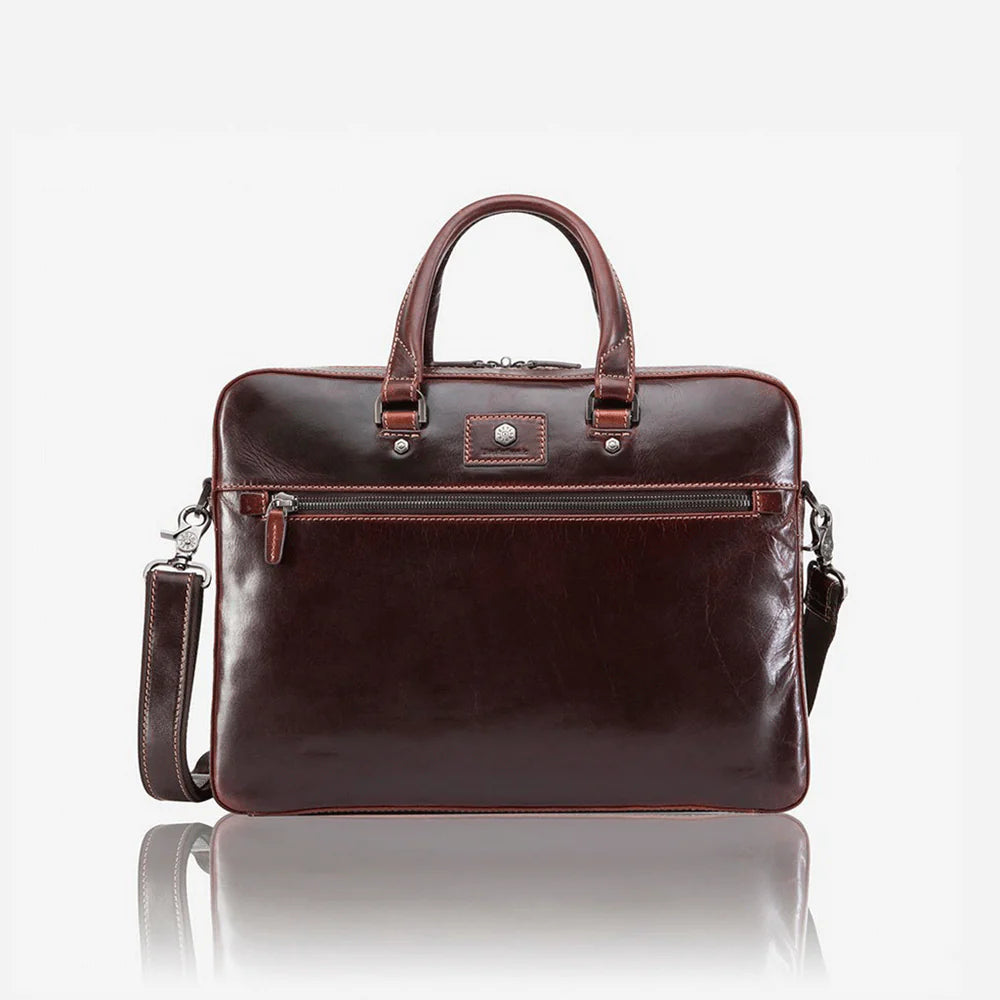 Brown Slim Zip Top Briefcase, Tobacco