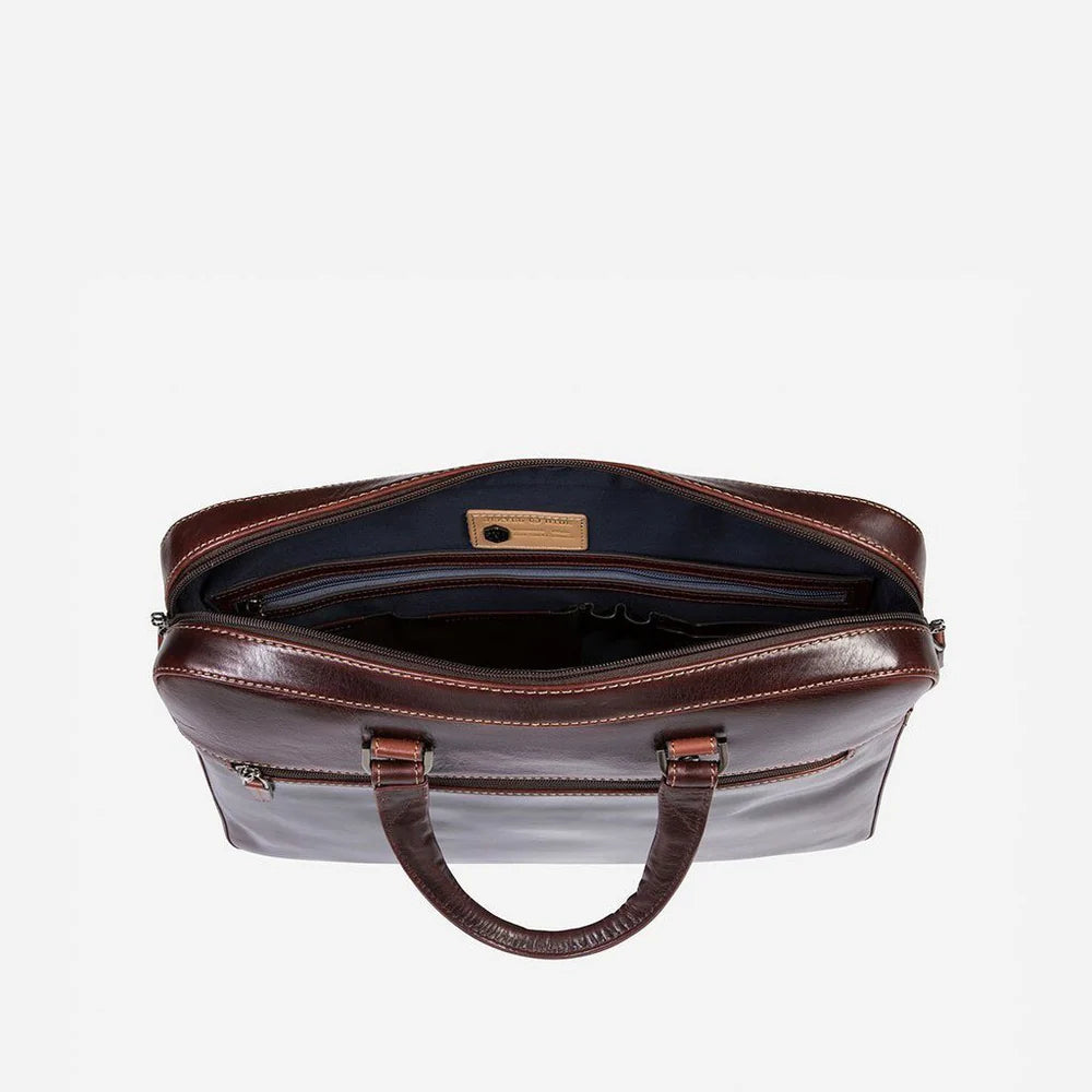 Brown Slim Zip Top Briefcase, Tobacco