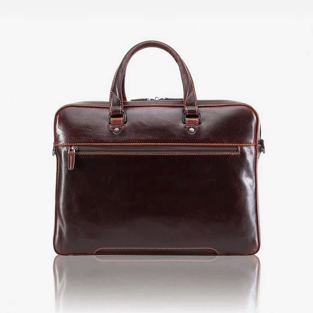 Brown Slim Zip Top Briefcase, Tobacco