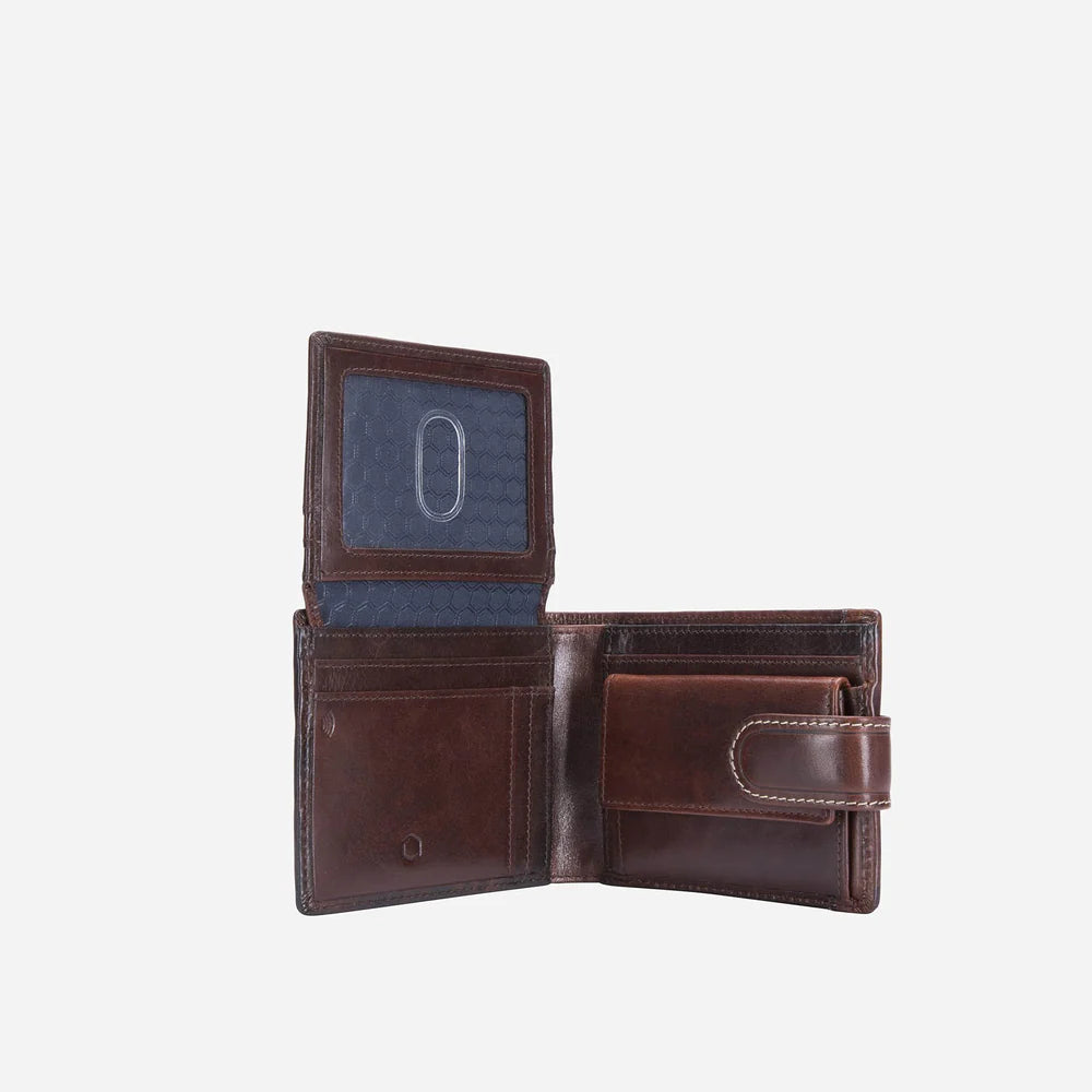 BIFOLD WALLET WITH COIN AND TAB CLOSURE COFFEE