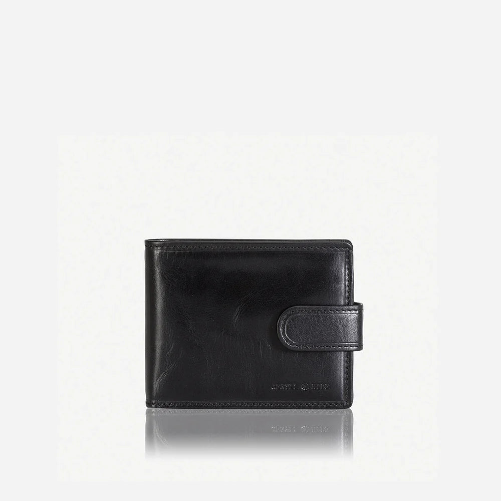 BIFOLD WALLET WITH COIN AND TAB CLOSURE BLACK