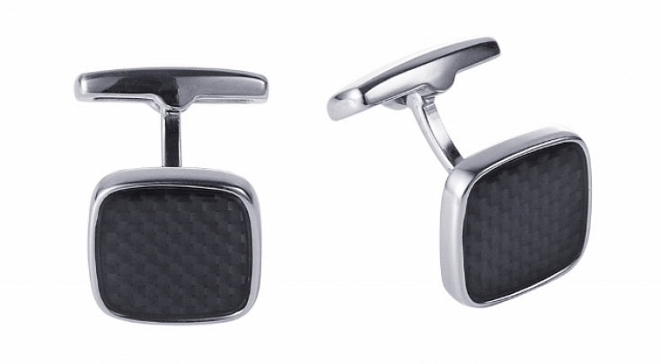 Cudworth Polished Stainless Steel & Black Carbon Fibre Cufflinks