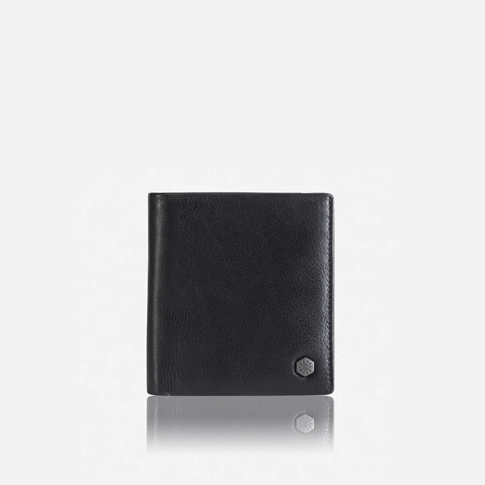 SLIM BIFOLD CARD HOLDER WITH COIN, SOFT BLACK
