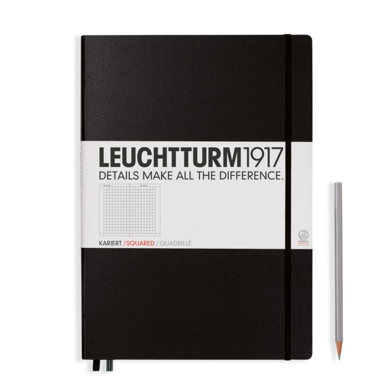 Notebook Master (A4+) Hardcover, 235 Numbered Pages, Squared, Black