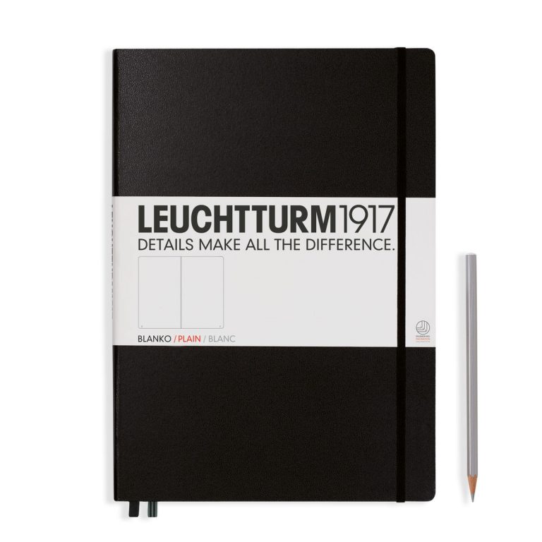 Notebook Master (A4+) Hardcover, 235 Numbered Pages, Plain, Black