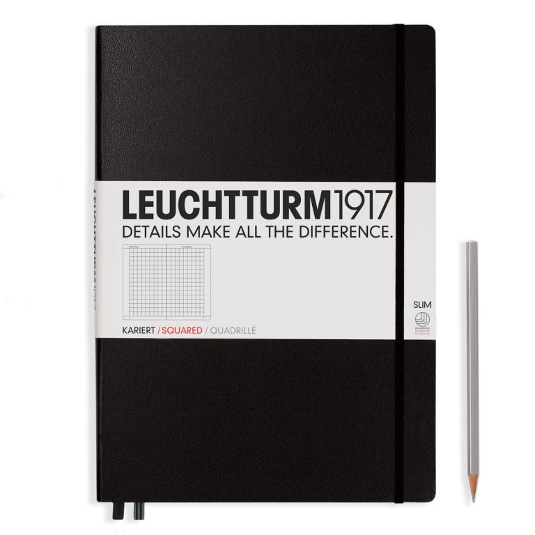 Notebook Master Slim (A4+) Hardcover, 121 Numbered Pages, Squared, Black
