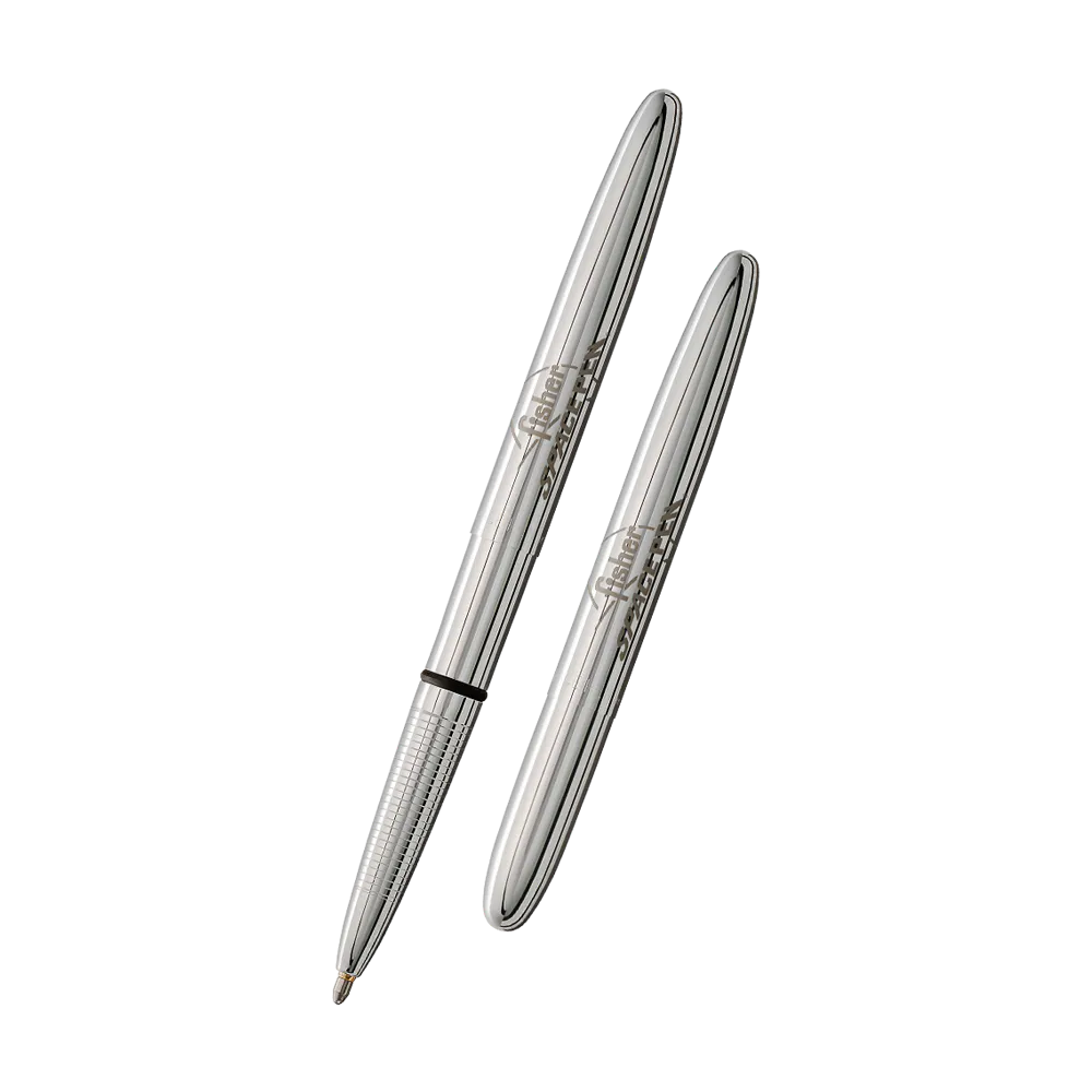 Chrome Bullet Space Pen, Fisher Space Pen Logo