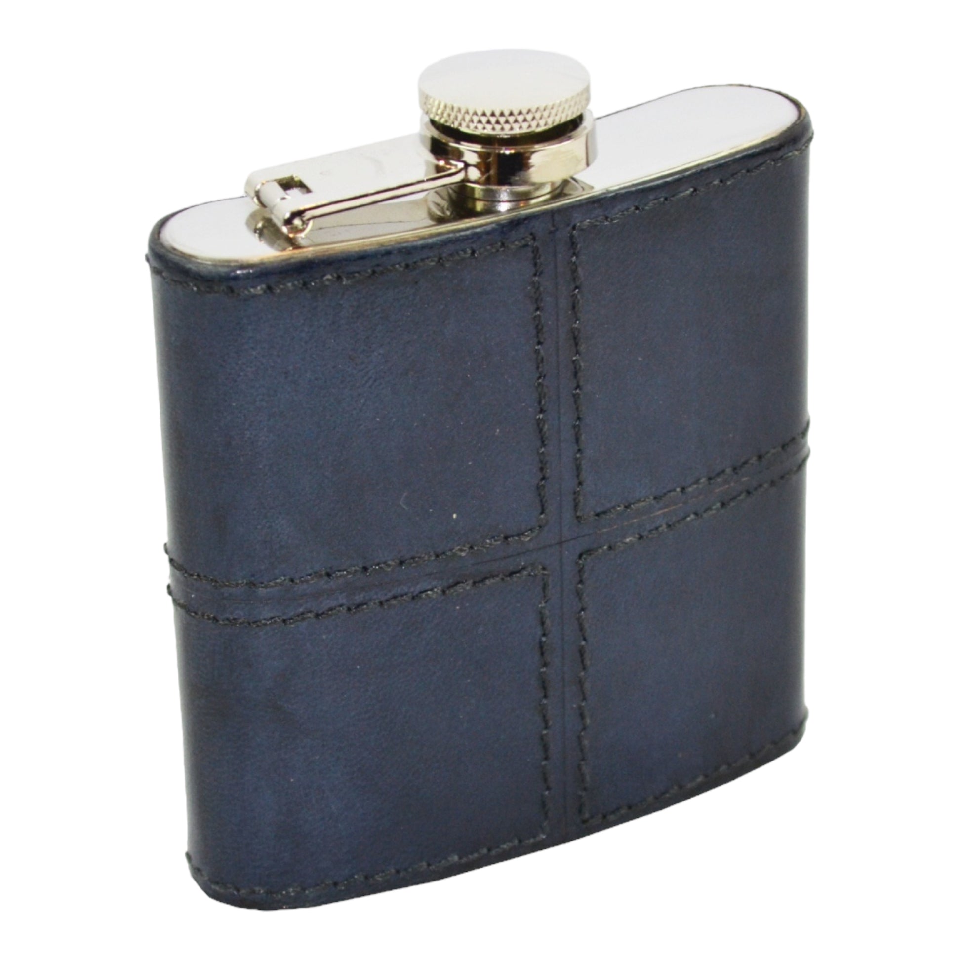 Kundra Hip Flask 6Oz Leather Blue