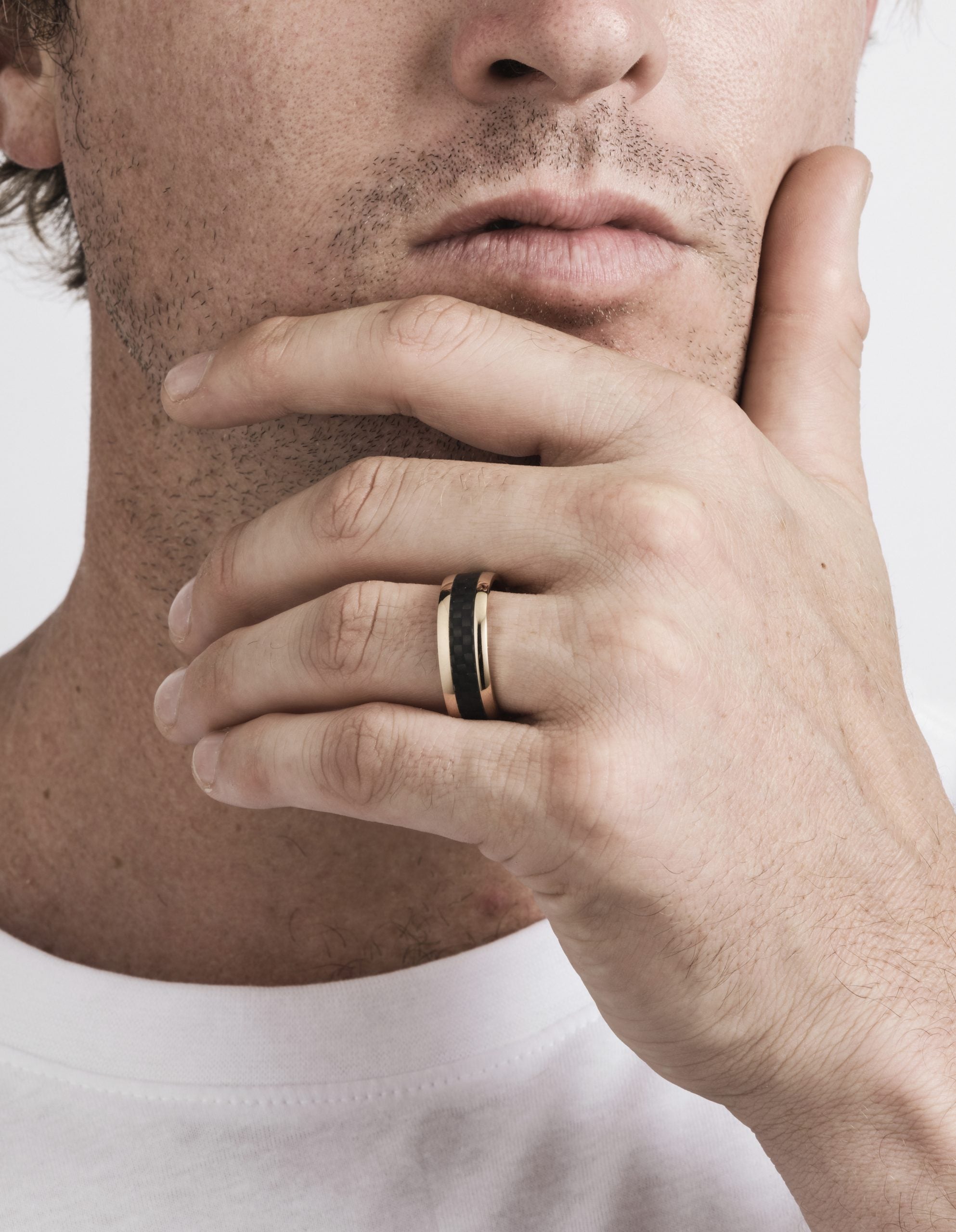 Cudworth Stainless Steel Ion Plated Rose Gold & Carbon Fibre Ring