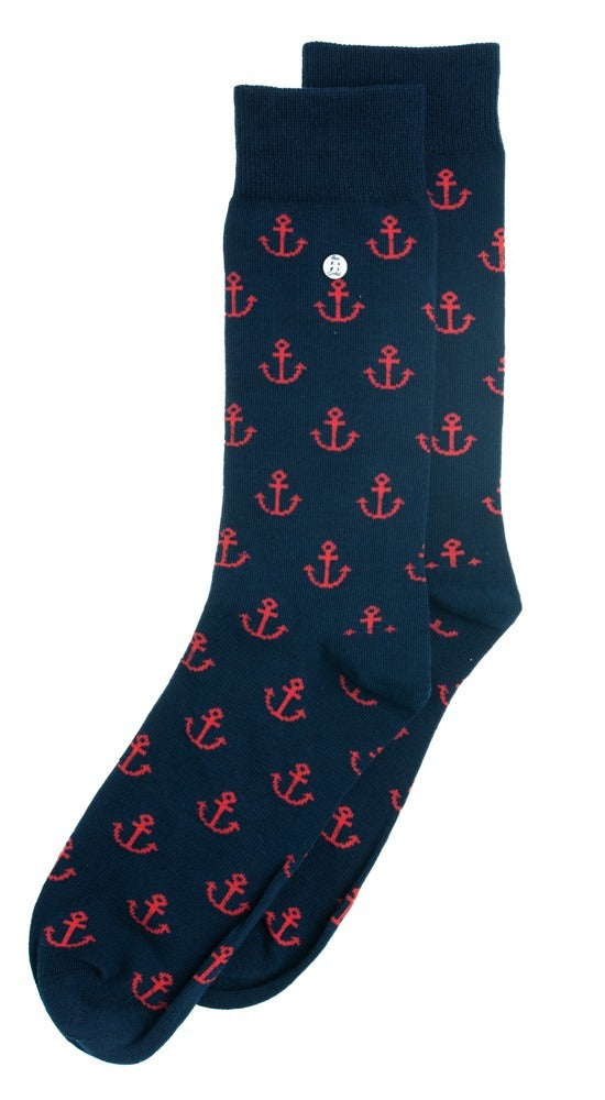 ANCHOR MAN NAVY/RED SOCKS - MEDIUM