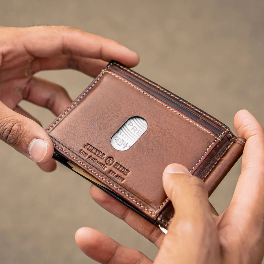 LEATHER MONEY CLIP WALLET, COFFEE