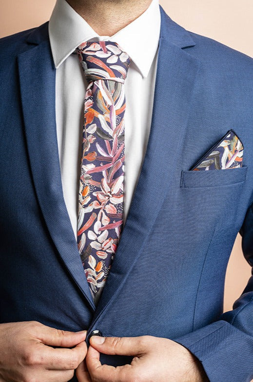 Protea Navy pocket square from Peggy and Finn