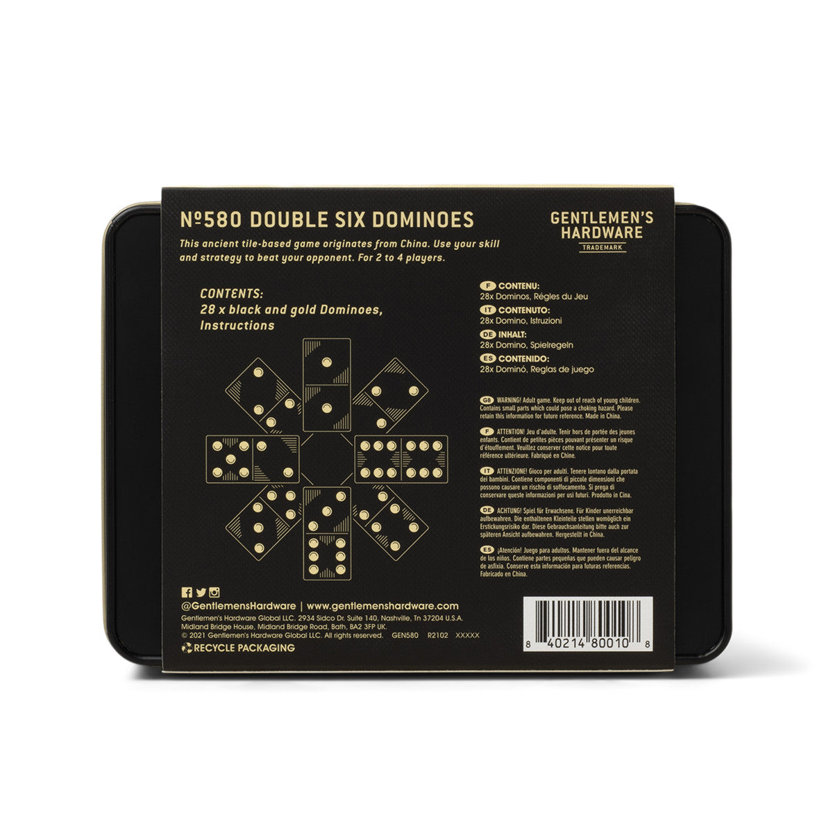 Gentlemen's Hardware Double Six Dominoes