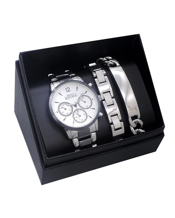 Watch set with 2 Bracelet - Chrome/Black