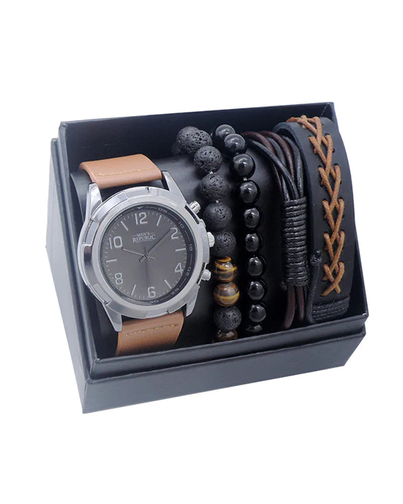 Watch set with 4 Bracelet - Black/Brown