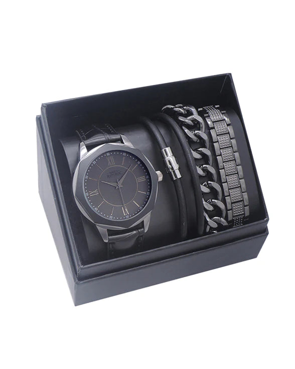 Elegant Gun Metal Watch Set
