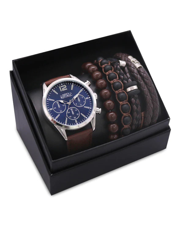 Watch set with 4 Bracelets - Blue Face