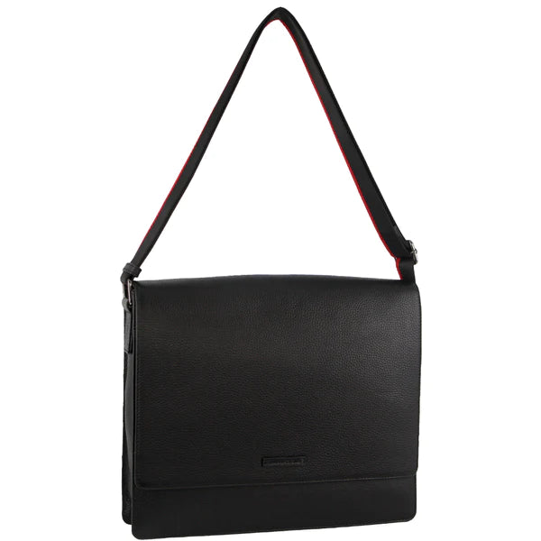 Pierre Cardin Designer Leather Flap-Over Laptop Bag