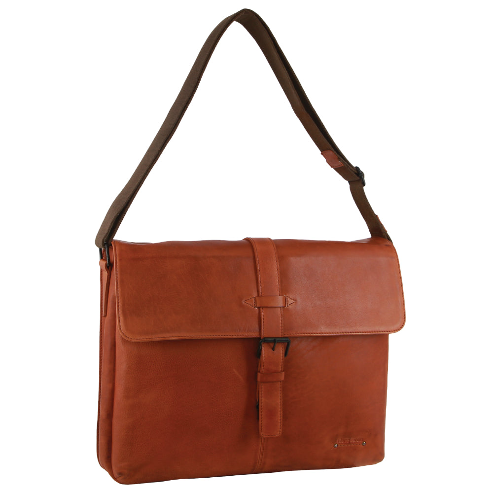 Pierre Cardin Classic Leather Flap-Over Laptop Bag