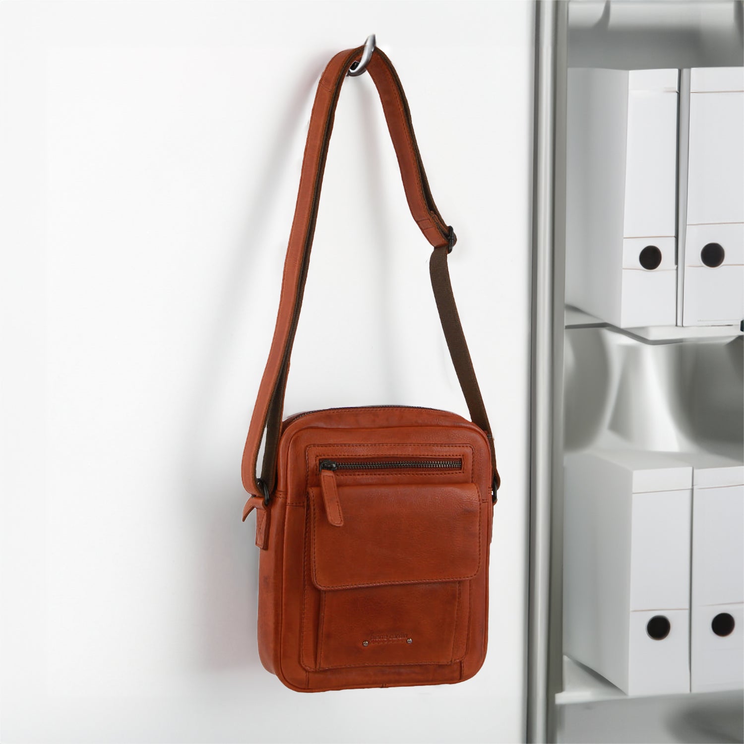 Chic Leather Men's Crossbody Bag with Multiple Compartments