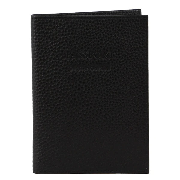 Pierre Cardin LEATHER PASSPORT WALLET COVER Black