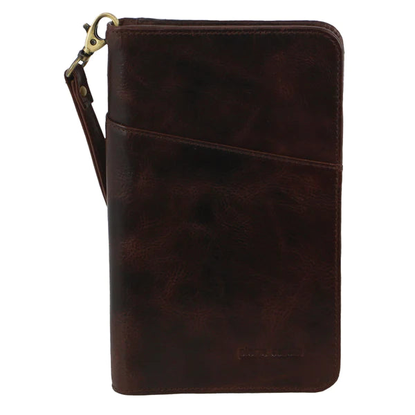 Pierre Cardin ITALIAN LEATHER PASSPORT WALLET Chocolate
