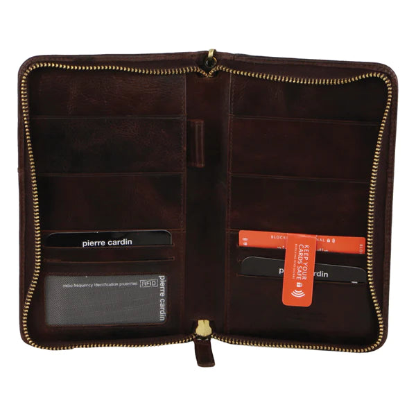 Pierre Cardin ITALIAN LEATHER PASSPORT WALLET Chocolate