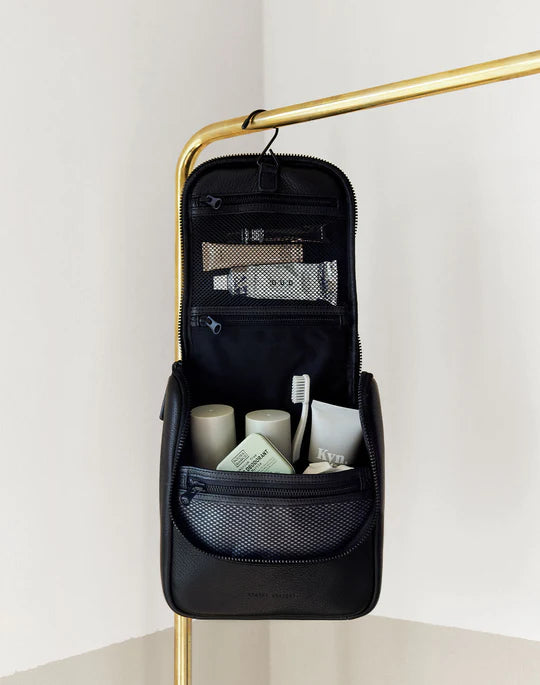 Status Anxiety Drifting Apart Black Leather Toiletries Bag