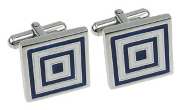 Cudworth Polished Square Stainless Steel & Blue Enamel Cufflinks