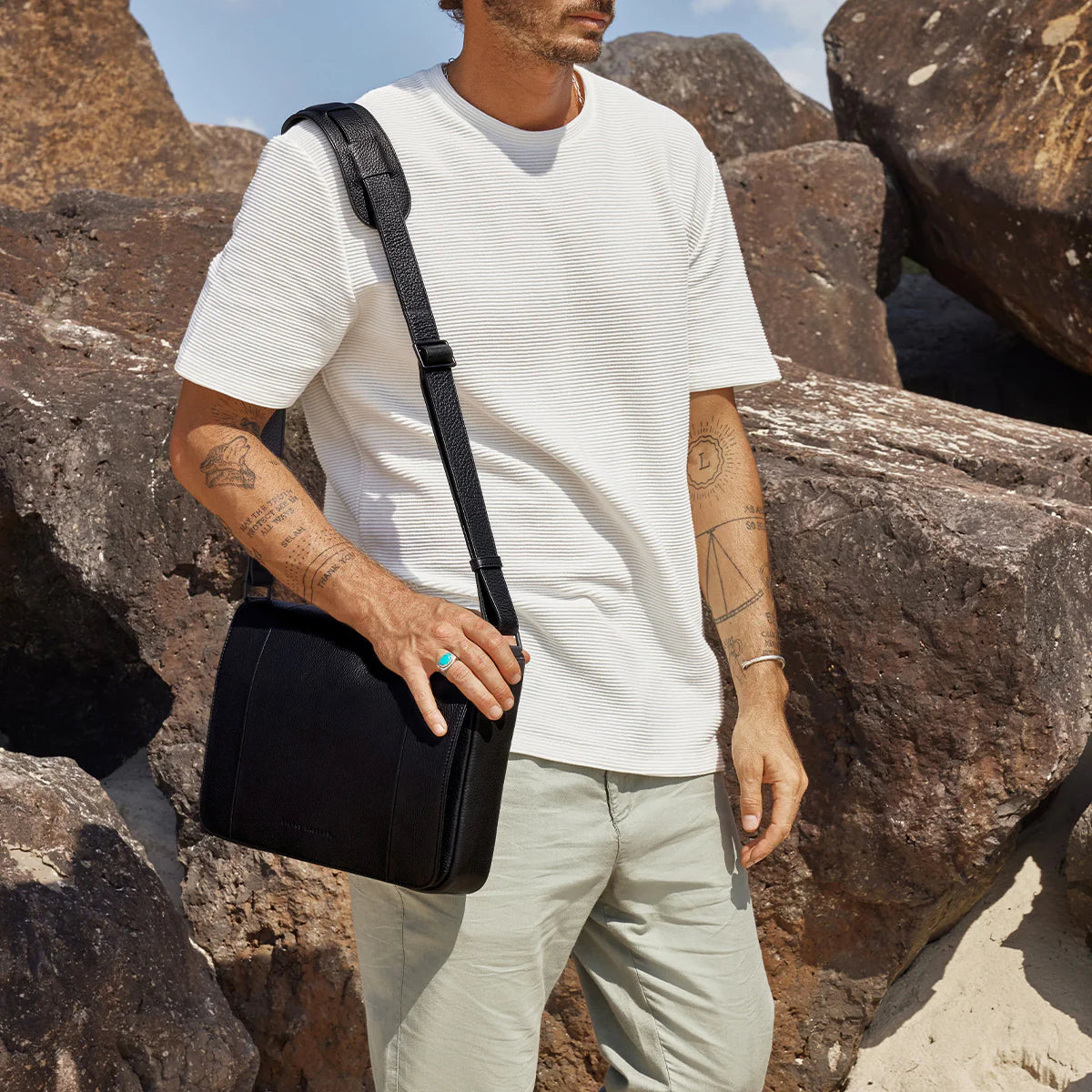 Status Anxiety Modern Essential Black Leather Laptop Bag