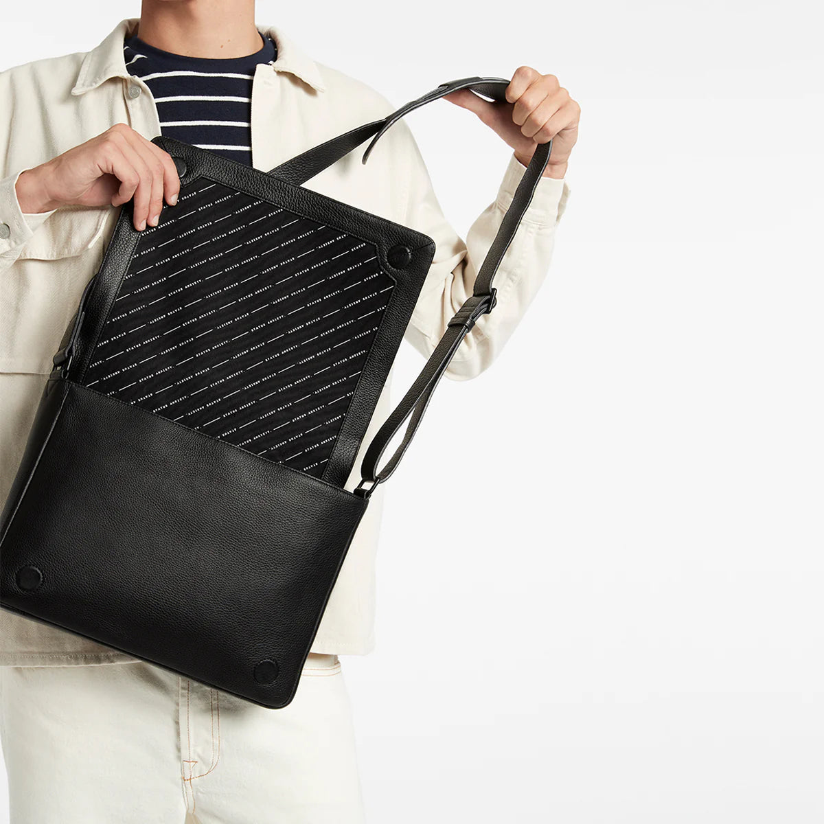 Status Anxiety Modern Essential Black Leather Laptop Bag