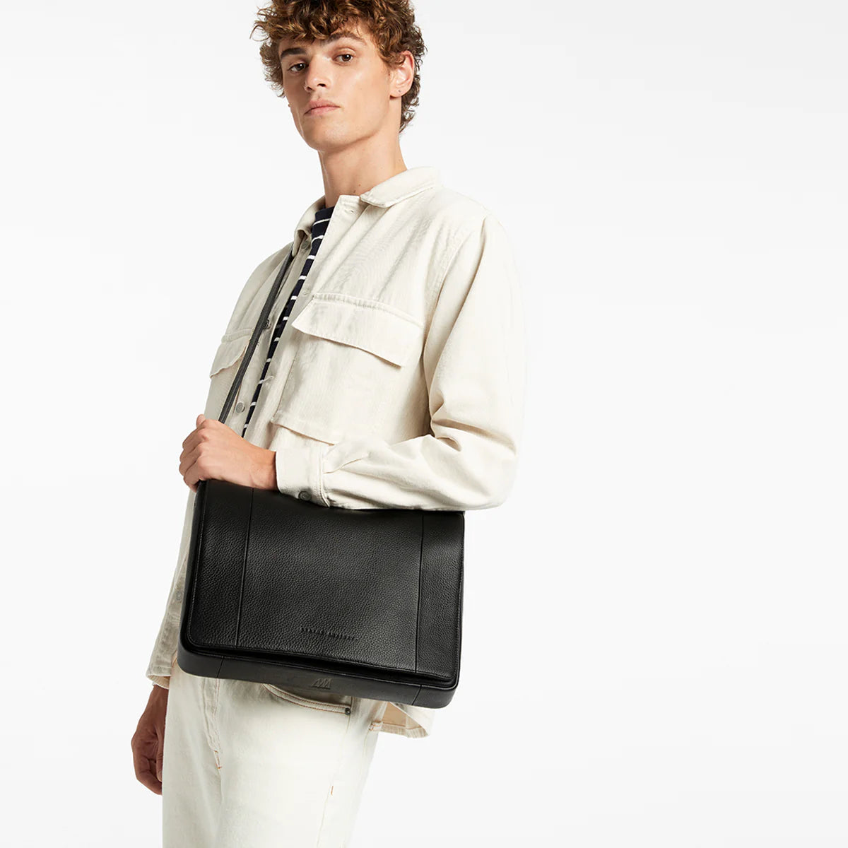 Status Anxiety Modern Essential Black Leather Laptop Bag