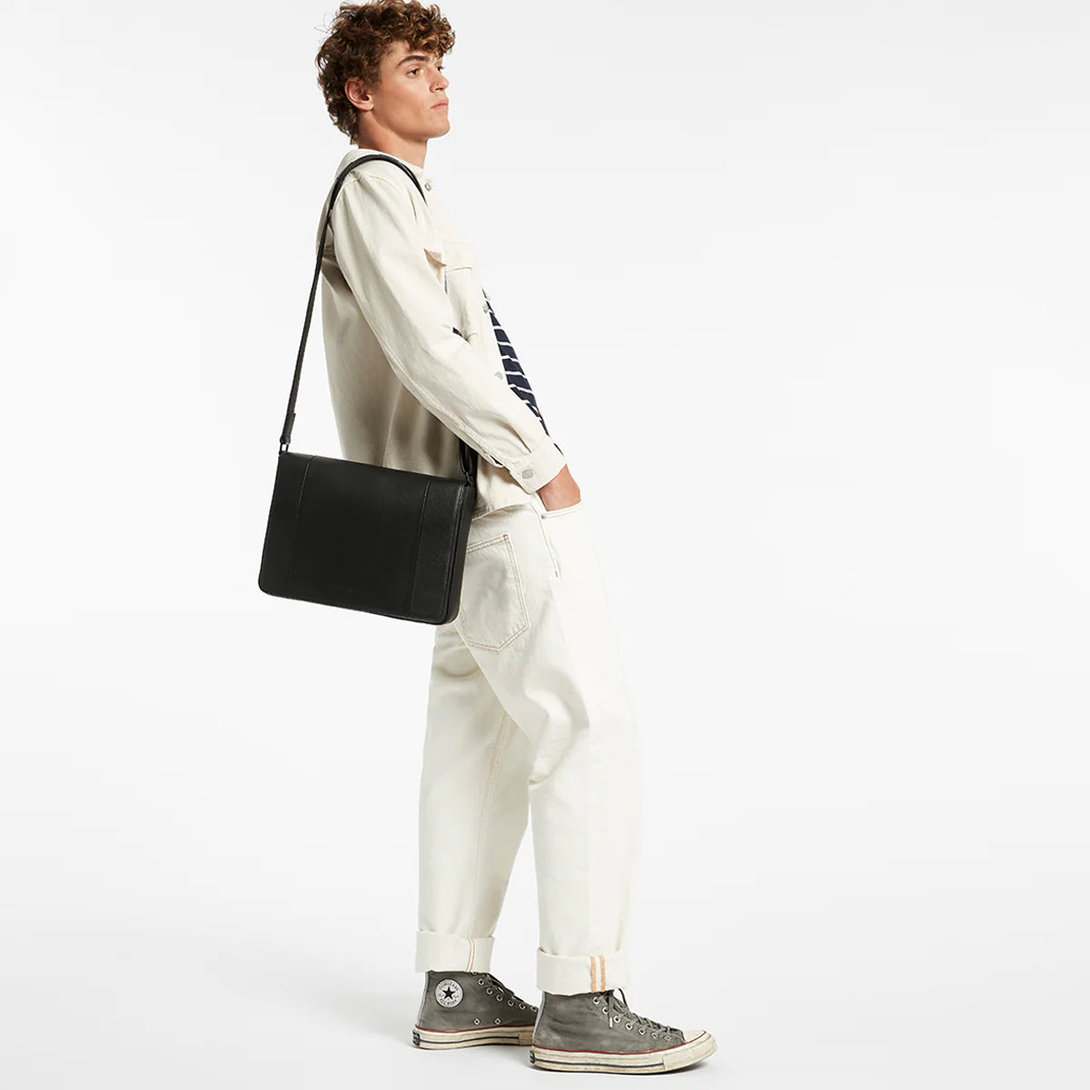 Status Anxiety Modern Essential Black Leather Laptop Bag