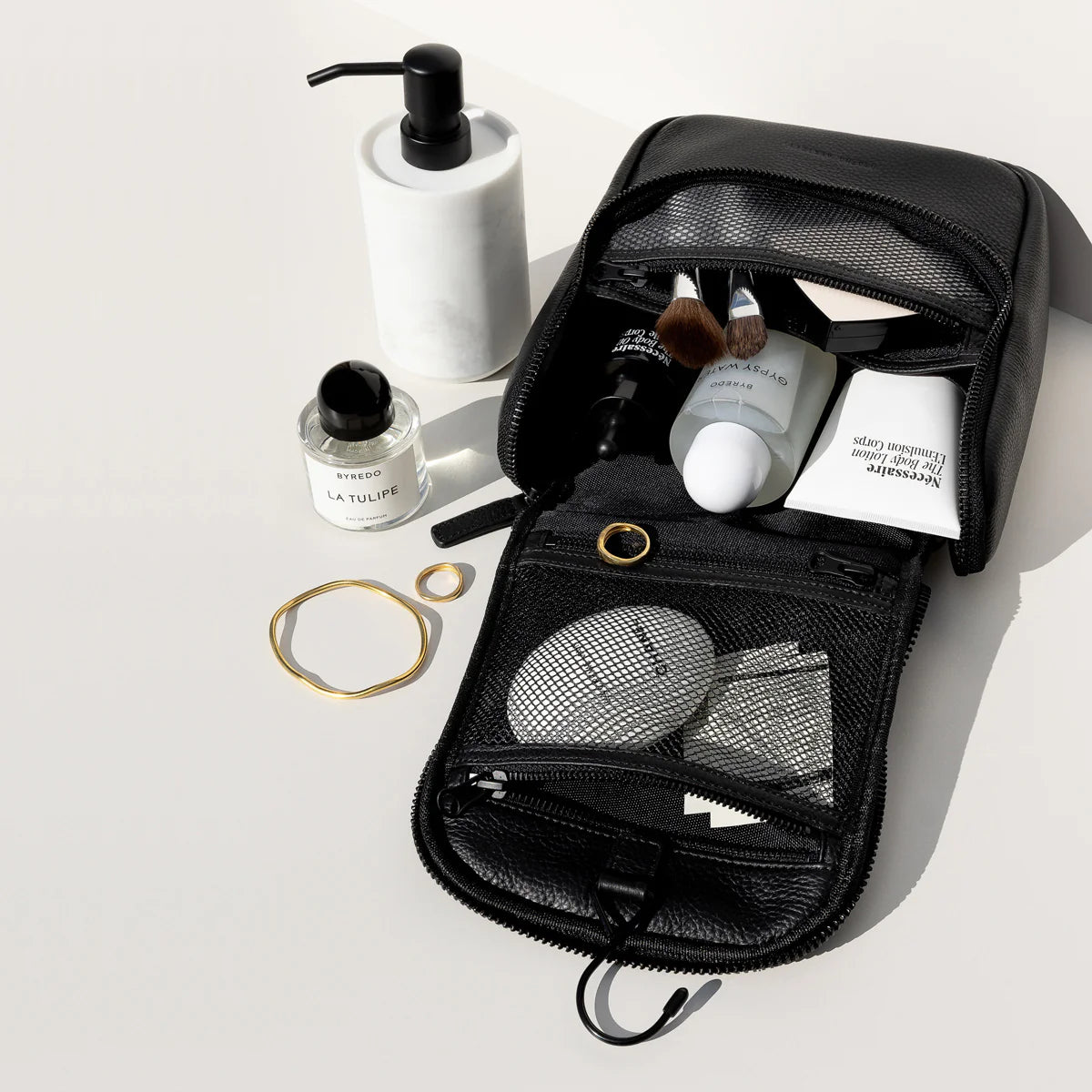 Status Anxiety Drifting Apart Black Leather Toiletries Bag