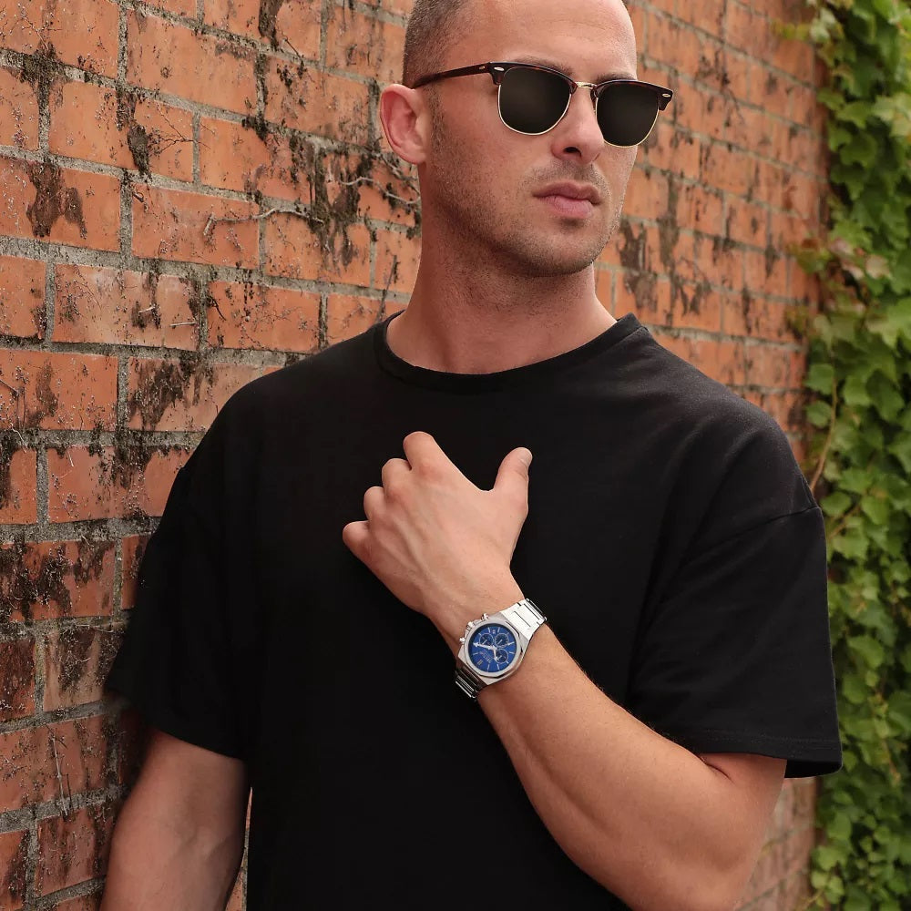 Blue Dial Silver 960 Bracelet Chronograph
