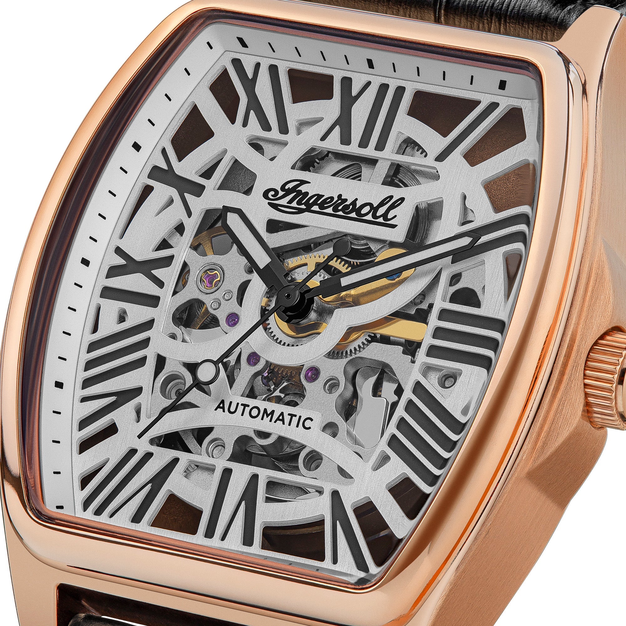 The California Automatic Rose Gold Black Leather Strap Watch