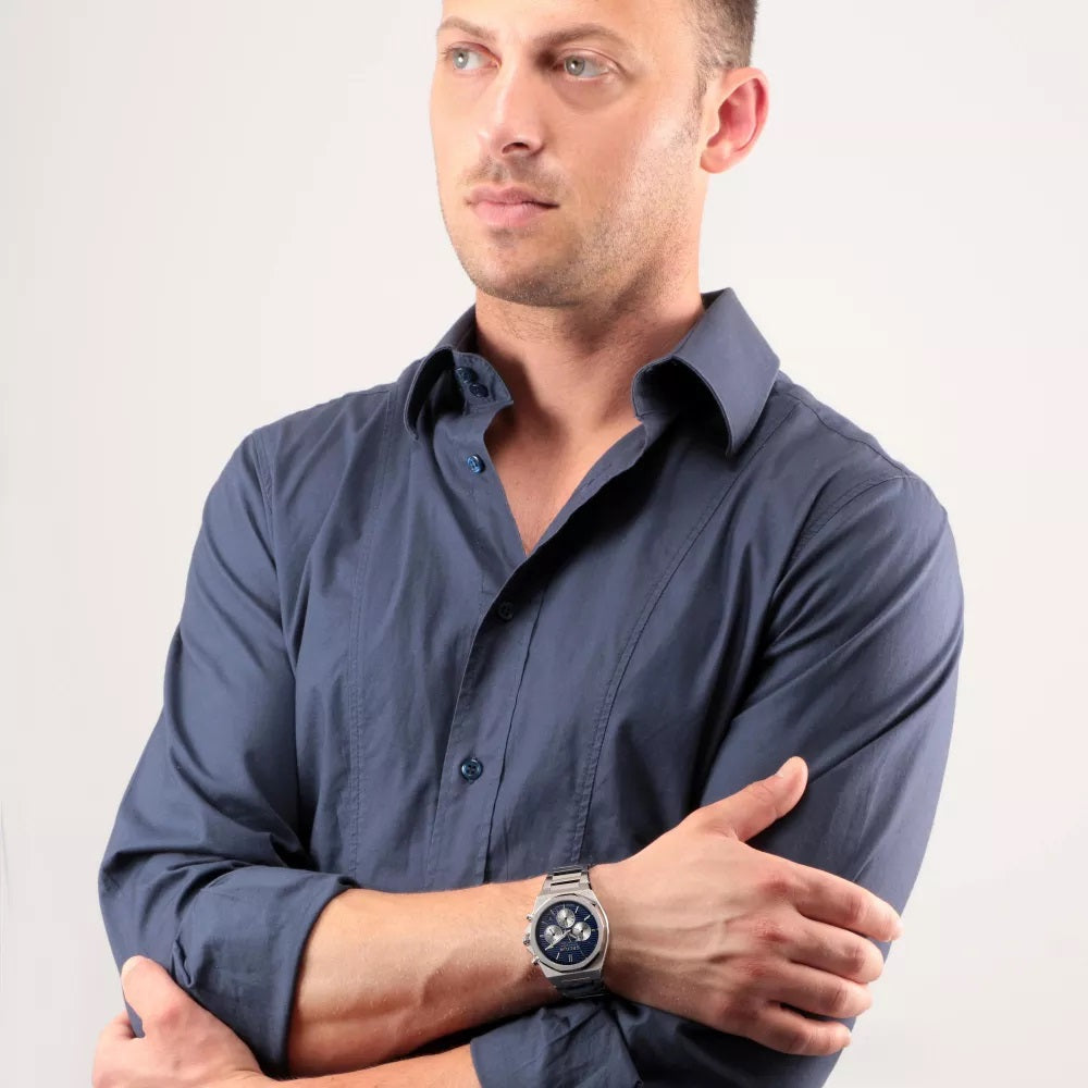Blue 960 Dial Silver Bracelet Chronograph