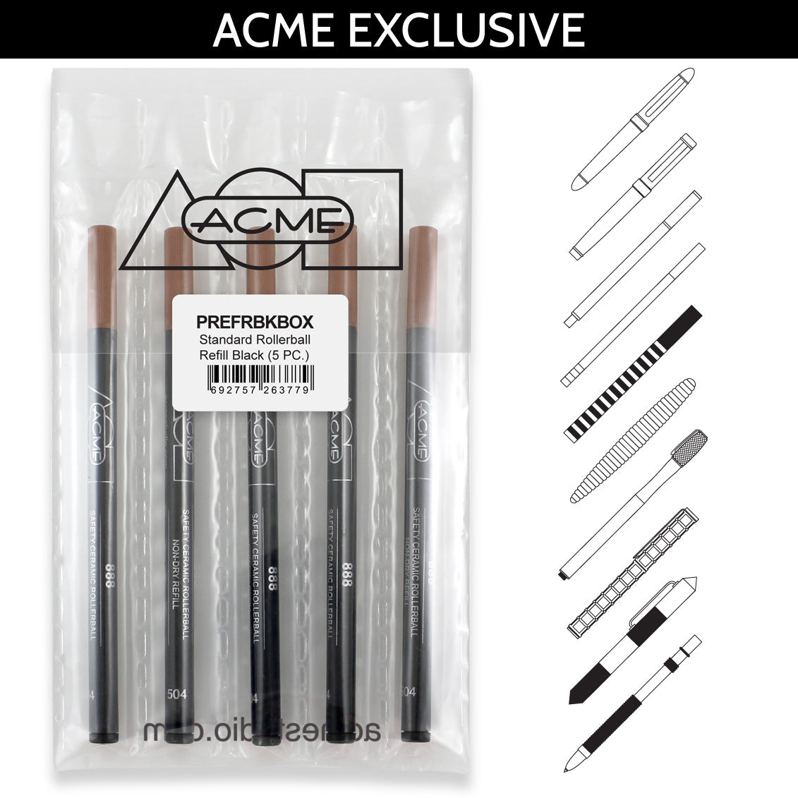 888 ROLLER BALL BLACK REFILLS ACME Studio Each